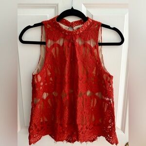 love, Fire Burnt Orange Lace Sleeveless Blouse size small